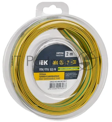 Трубка термоусадочная ТТУ нг-LS 12/6 желт./зел. (уп.2м) IEK UDR12-012-006-002-K52-T