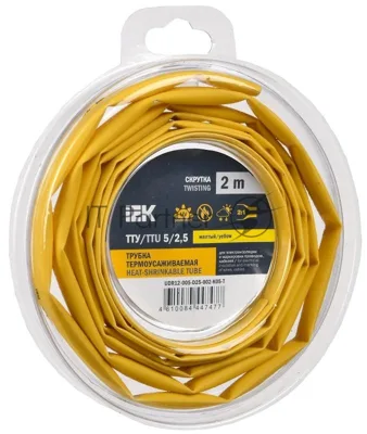 Трубка термоусадочная ТТУ нг-LS 5/2.5 желт. (уп.2м) IEK UDR12-005-D25-002-K05-T