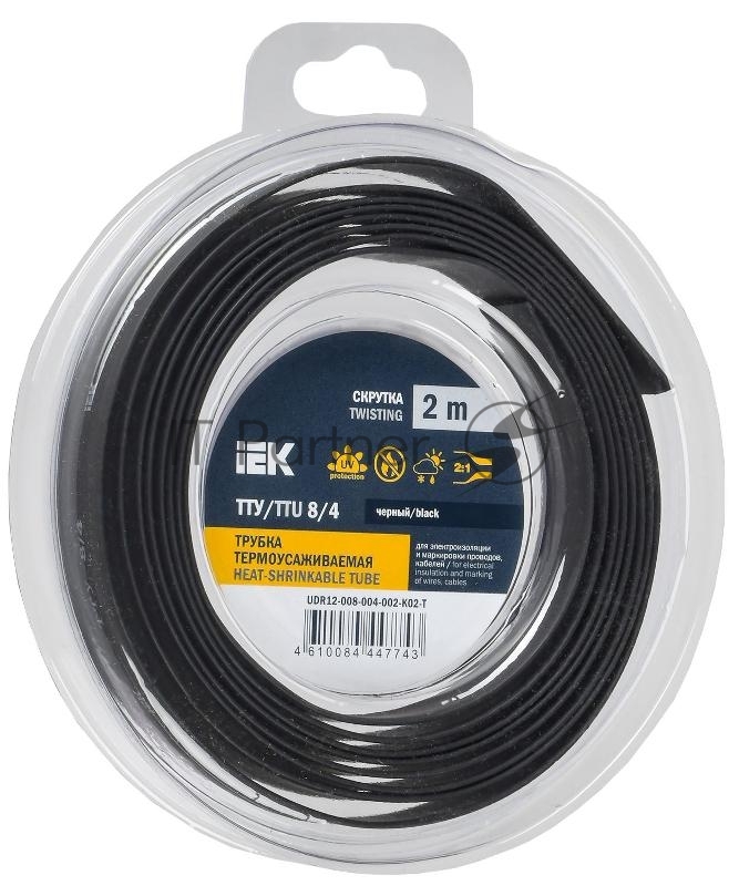 Трубка термоусадочная ТТУ нг-LS 8/4 черный (уп.2м) IEK UDR12-008-004-002-K02-T