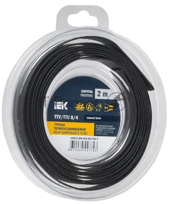 Трубка термоусадочная ТТУ нг-LS 8/4 черный (уп.2м) IEK UDR12-008-004-002-K02-T