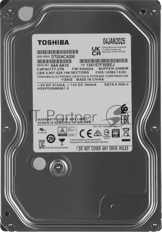 Жесткий диск HDD Toshiba DT02 2Tb 7200rpm SATA-III 256Mb 3.5"