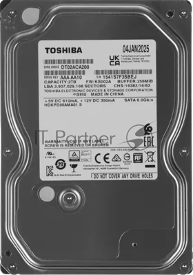 Жесткий диск HDD Toshiba DT02 2Tb 7200rpm SATA-III 256Mb 3.5"