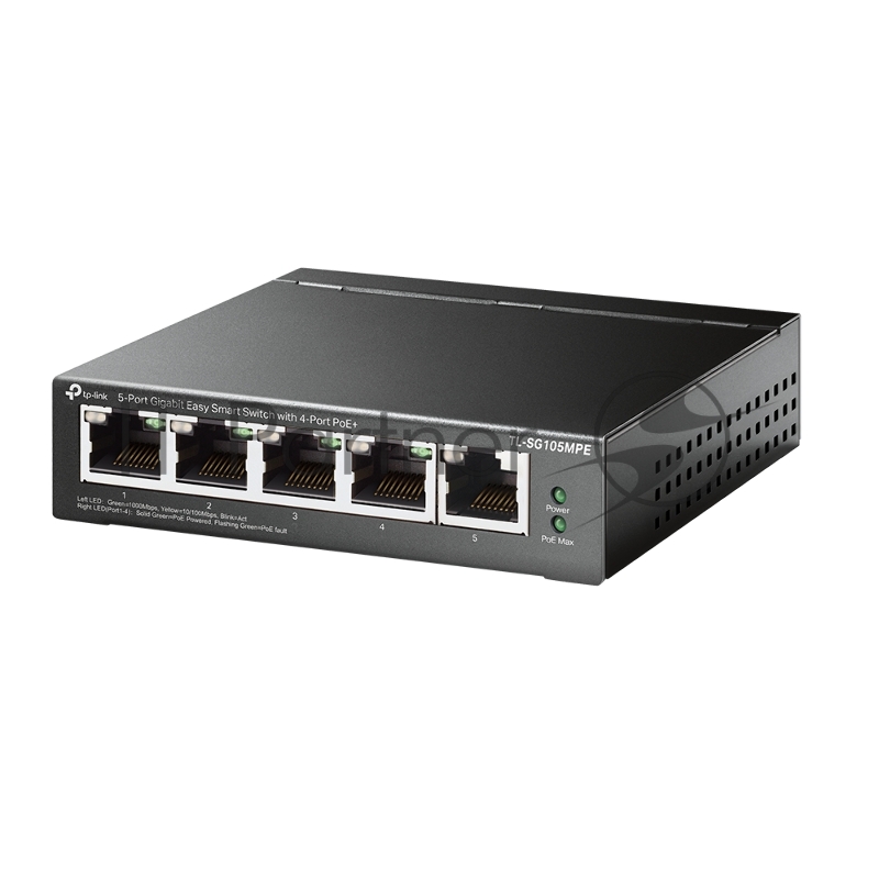 Коммутатор TP-Link TL-SG105MPE Easy Smart с 5 гигабитными портами (4 порта PoE+), 802.3af/at, бюджет PoE — 120 Вт, стальной корпус
