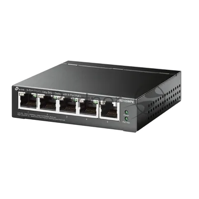 Коммутатор TP-Link TL-SG105MPE Easy Smart с 5 гигабитными портами (4 порта PoE+), 802.3af/at, бюджет PoE — 120 Вт, стальной корпус