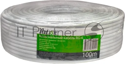 Кабель коаксиальный RG-6 CCS 1.02 (21проц.)/FPE/Al-Pet-Al Foil Unbonded/Al 64х0.12/PVC RW белый (уп.100м) Net.On 109L