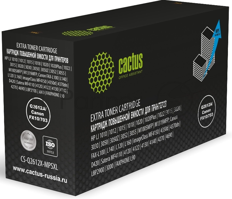 Картридж лазерный Cactus CS-Q2612X-MPSXL Q2612A/Canon FX10/703 черный (8000 стр.) для HP LJ 1010/1012/1015/1018/1020/1020Plus/1022/3015/3020/3030/3050/3050Z/3052/3055/M1005MFP/M1319MFP; Canon FAX-L100/L140/L120/L160/imageClass MF4150/4350d/4370dn/D420/Satera MF4110/4120/4122/4130/4140/4270/4690/LBP2900/3000/FAXPHONE L90