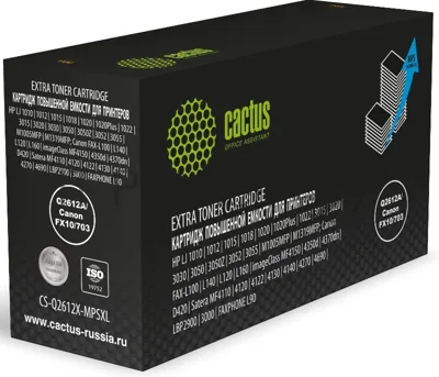 Картридж лазерный Cactus CS-Q2612X-MPSXL Q2612A/Canon FX10/703 черный (8000 стр.) для HP LJ 1010/1012/1015/1018/1020/1020Plus/1022/3015/3020/3030/3050/3050Z/3052/3055/M1005MFP/M1319MFP; Canon FAX-L100/L140/L120/L160/imageClass MF4150/4350d/4370dn/D420/Satera MF4110/4120/4122/4130/4140/4270/4690/LBP2900/3000/FAXPHONE L90