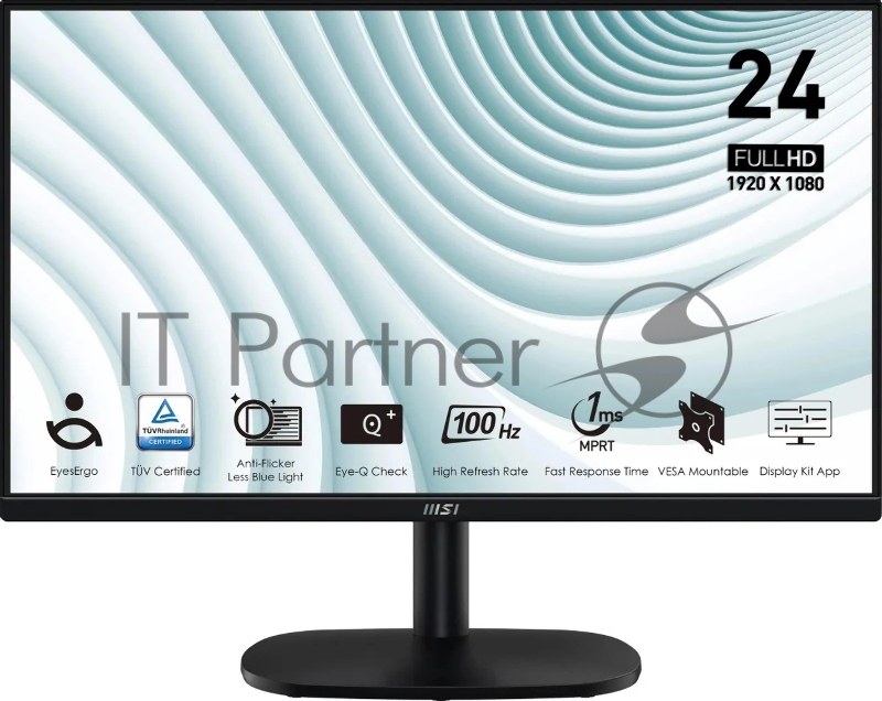 Монитор 23.8" MSI Pro MP245V VA 1920x1080, 100 Гц, 4 мс, 16:9, 300 кд/м², HDMI 1.4b, VGA, 3.5 мм, черный
