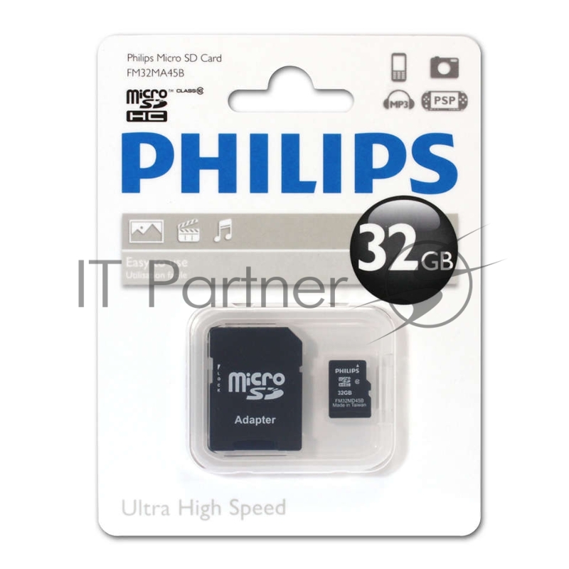 Флеш карта microSD 32GB PHILIPS microSDHC Class 10 (SD адаптер)