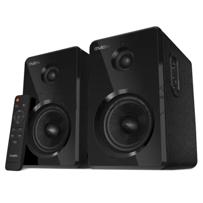 Акустическая система SVEN SPS-730 2.0 черные (2x25Вт, экокожа, USB/SD, пульт ДУ, Bluetooth)
