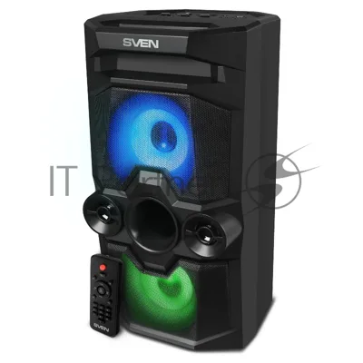 Мобильные колонки SVEN PS-655 2.0 черные (2x25W, mini Jack, USB Type-C, USB flash, Bluetooth, FM, micro SD, ПДУ, LED экран, 4400 мA, RGB подсветка)