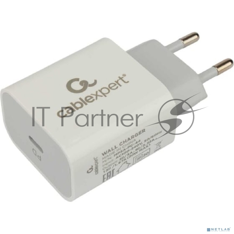 Сетевое зарядное устройство Cablexpert 20Вт, 3А, QC3.0/PD, 1xType-C, белый, пакет