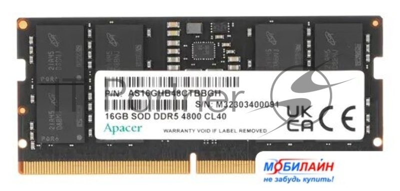 Оперативная память Apacer, DDR5, 16Gb (1x16Gb), 4800MHz, CL40, SO-DIMM