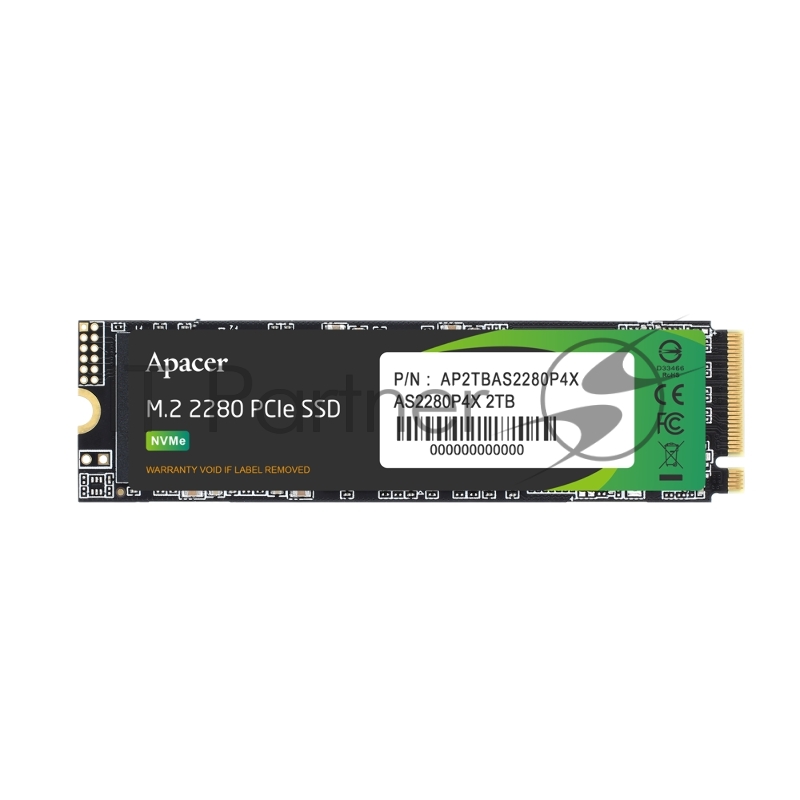 Накопитель SSD Apacer AS2280P4X, 256Gb, M.2 2280, PCIe 3.0 x4, NVMe, R/W 2100/1300