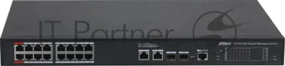Коммутатор Dahua DH-S4220-16GT-190, 16×1 Гбит/с + 2×1 Гбит/с + 2×1 Гбит/с SFP, управляемый