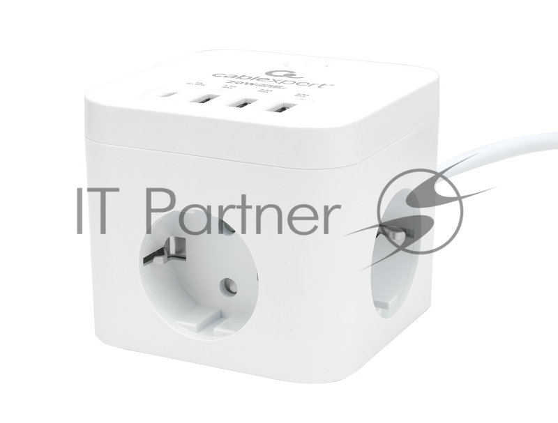 Сетевой фильтр Cablexpert Cube CUBE-3-CU3-W-1.5, 3 р, 10А, 1xType-C PD, 3xUSB, 1.5 м, ур.защиты 4+, белый, коробка