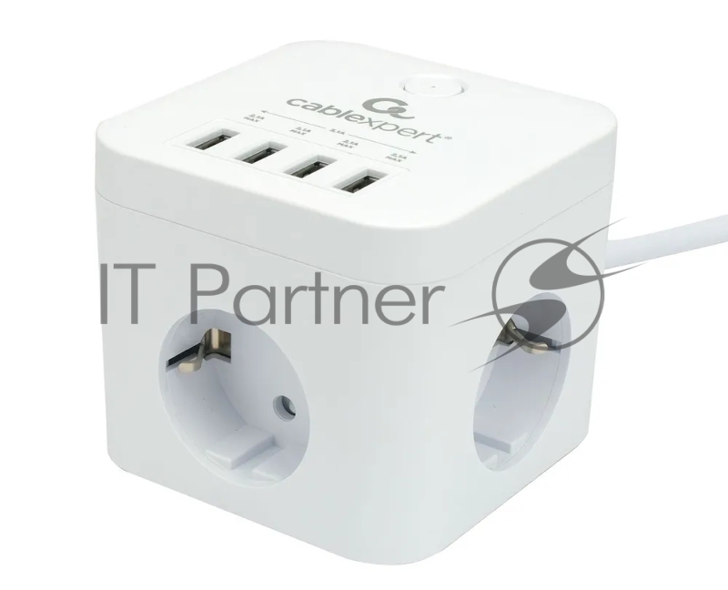 Сетевой фильтр Cablexpert Cube CUBE-3-U4-W-1.5, 3 р, 10А, 4хUSB, 1.5 м, ур.защиты 4+, белый, коробка