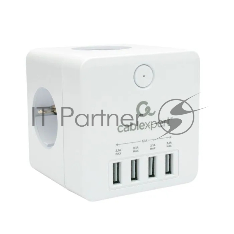 Сетевой фильтр Cablexpert Cube CUBE-4-U4-W, 4 р, 16А, 4хUSB, ур. защиты 2+, белый, коробка