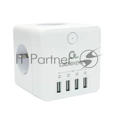 Сетевой фильтр Cablexpert Cube CUBE-4-U4-W, 4 р, 16А, 4хUSB, ур. защиты 2+, белый, коробка