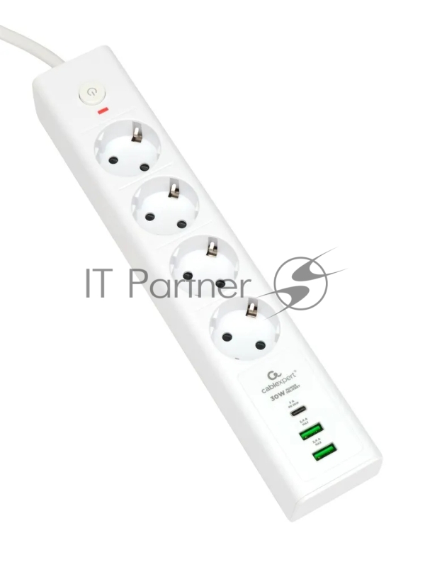 Сетевой фильтр Cablexpert Exnovo EXN-4-CU2-W-2, 4 р, 16А, 1xType-C PD, 30Вт, 2хUSB, 2 м, ур.защиты 4+, белый, коробка