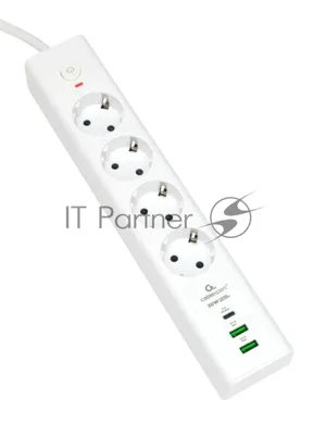 Сетевой фильтр Cablexpert Exnovo EXN-4-CU2-W-2, 4 р, 16А, 1xType-C PD, 30Вт, 2хUSB, 2 м, ур.защиты 4+, белый, коробка