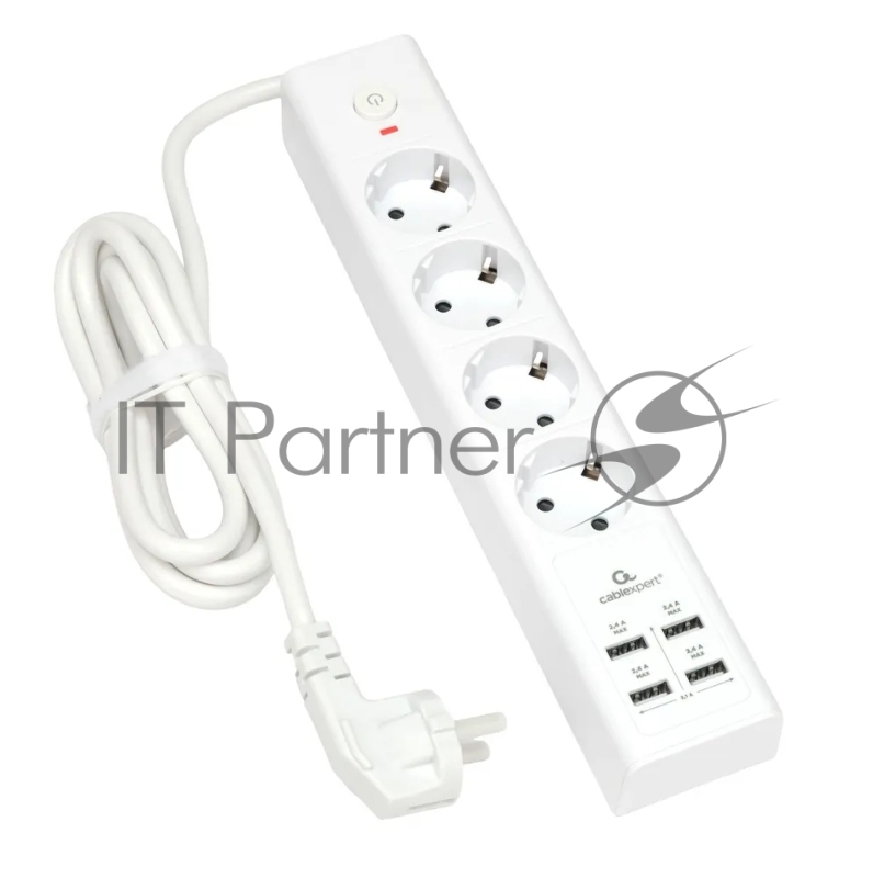 Сетевой фильтр Cablexpert Exnovo EXN-4-U4-W-2, 4 р, 16А, 4хUSB, 3.4A, 2 м, ур.защиты 4+, белый, коробка