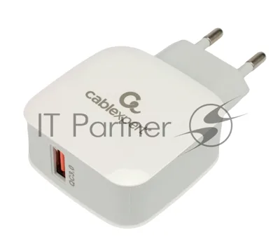 Сетевое зарядное устройство Cablexpert MP3A-PC-40, 18Вт, 3А, быстрая зарядка QC3.0, 1 порт USB, белый, пакет