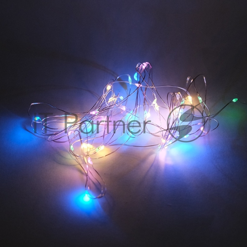 Гирлянда светод. Funray Нить, SE-STRING-550M, 5м, 50 LED, мульти (4цв.), 3xАА, серебр. шнур 0,3м