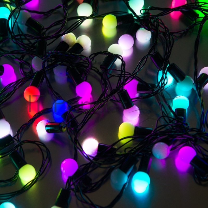 Гирлянда светод. Funray Шарики матовые BL-10100M, 100 LED, 10 м, мульти (7цв.),черный шнур