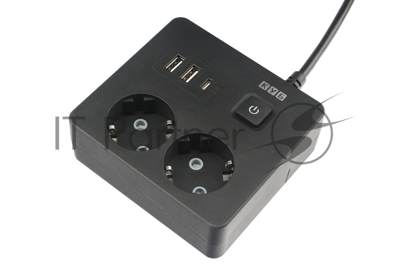 Бытовой удлинитель PowerCube, 2 р с/з вык.,3USB, 3500 Вт, 16А, 1.9 м, 3x1,0 черный квадрат PC-1B-2M