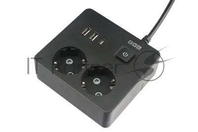 Бытовой удлинитель PowerCube, 2 р с/з вык.,3USB, 3500 Вт, 16А, 1.9 м, 3x1,0 черный квадрат PC-1B-2M