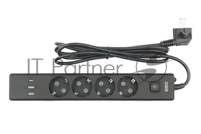 Бытовой удлинитель PowerCube, 4 р с/з вык.,3USB, 3500 Вт, 16А, 1.9 м, 3x1,0 черный PC-7B-2M