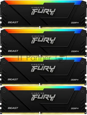 Оперативная память Kingston Fury Beast, DDR4, 32GB (4x8GB), 3200MHz, CL16, DIMM, с радиатором, RGB, черный