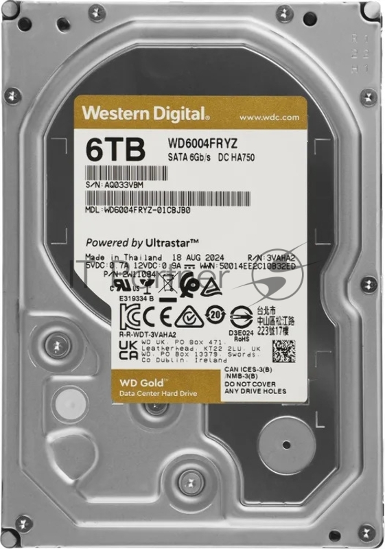 Жесткий диск WD SATA-III 6Tb WD6004FRYZ Desktop Gold 512E (7200rpm) 256Mb 3.5"