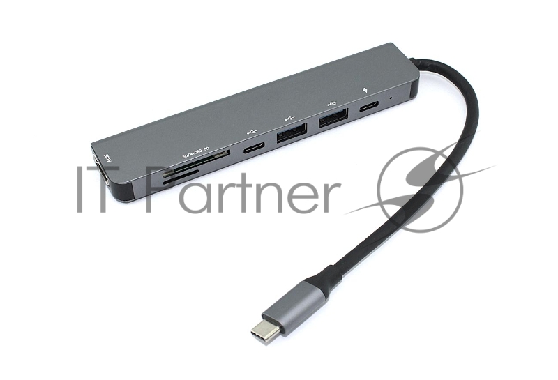 Адаптер Type-C на HDMI, PD+, USB 3.0*2 + SD/TF для MacBook, серебро