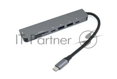 Адаптер Type-C на HDMI, PD+, USB 3.0*2 + SD/TF для MacBook, серебро