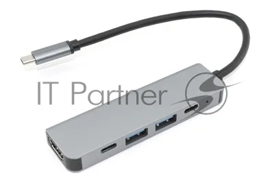 Адаптер Type-C на HDMI, USB 3.0*2 + 2 Type-C для MacBook, серый