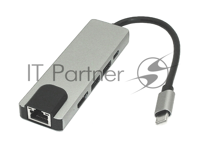 Адаптер Type-C на HDMI, USB 3.0*2 + RJ45 + Type-C, серебро