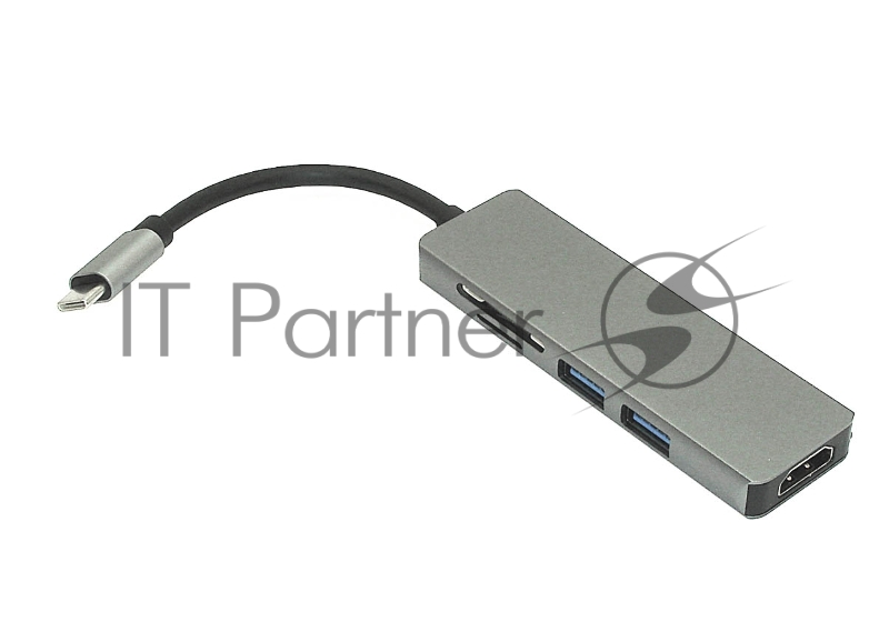 Адаптер Type-C на HDMI, USB 3.0*2 + SD/TF для MacBook, серебро