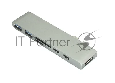Адаптер сдвоенный Type-C на HDMI, USB 3.0*2 + Type-C* 2 + SD/TF для MacBook, серый