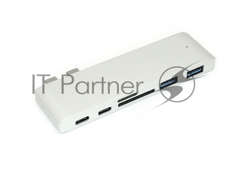 Адаптер сдвоенный Type-C на USB 3.0*2 + Type-C* 2 + SD/TF для MacBook, серебристый