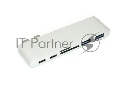 Адаптер сдвоенный Type-C на USB 3.0*2 + Type-C* 2 + SD/TF для MacBook, серебристый