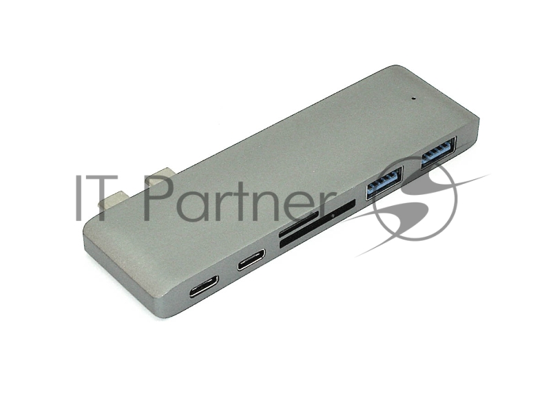 Адаптер сдвоенный Type-C на USB 3.0*2 + Type-C* 2 + SD/TF для MacBook, серый