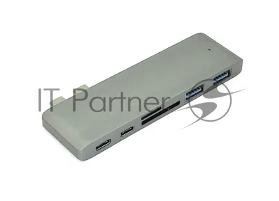 Адаптер сдвоенный Type-C на USB 3.0*2 + Type-C* 2 + SD/TF для MacBook, серый
