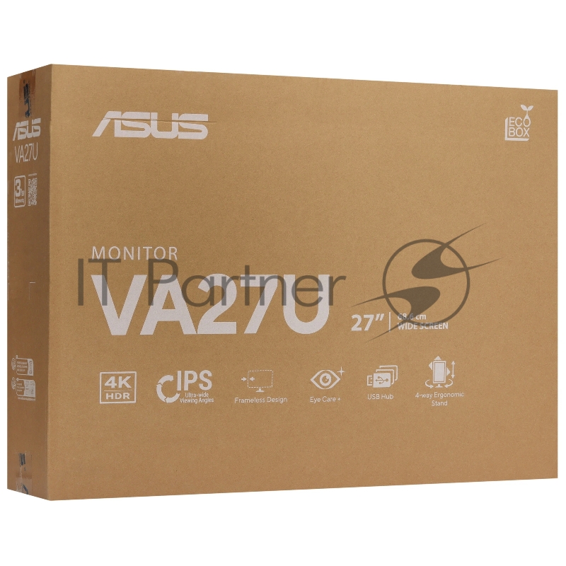 Монитор 27" ASUS Business VA27UQSB IPS 3840x2160, 60 Гц, 5 мс, 16:9, 350 кд/м², 2xHDMI, DisplayPort, Flicker Free, Low Blue Light, HDR10, черный