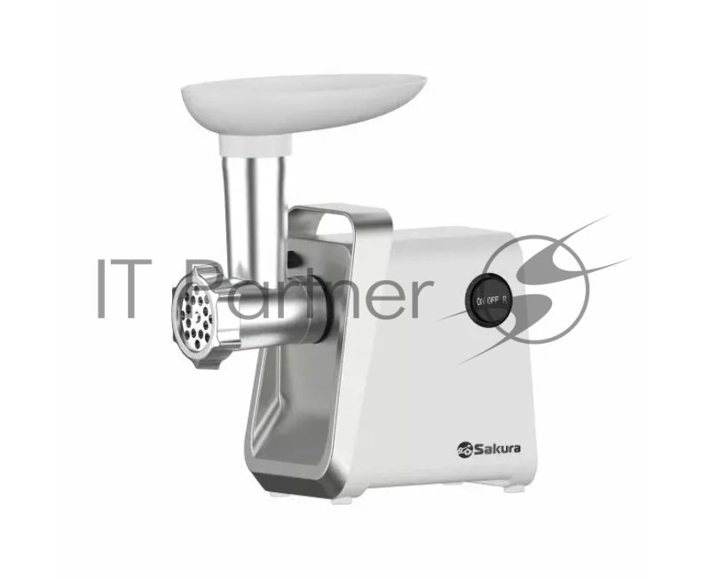 Мясорубка электрическая Sakura SA-6431W белый, 1600 Вт, 0.9 кг/мин, реверс, защита от перегрузки, насадки - 4