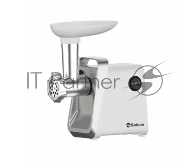 Мясорубка электрическая Sakura SA-6431W белый, 1600 Вт, 0.9 кг/мин, реверс, защита от перегрузки, насадки - 4