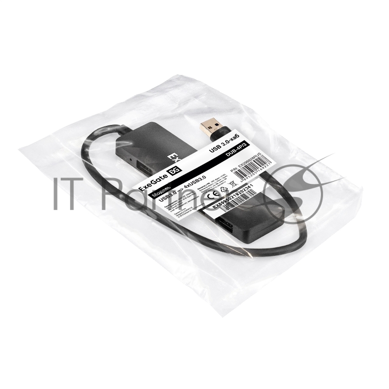 USB-концентратор 4-в-1 ExeGate DUB-4P/3 (кабель-адаптер USB3.0 --> 4xUSB3.0, Plug&Play, черный)