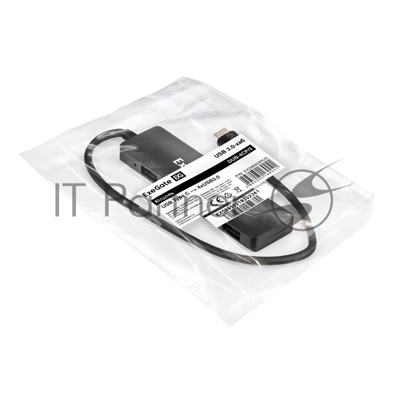 USB-концентратор 4-в-1 ExeGate DUB-4CP/3 (кабель-адаптер USB Type C --> 4xUSB3.0, Plug&Play, черный)