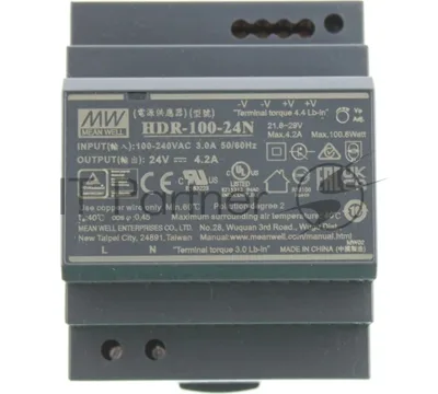 Блок питания AC-DC, 100.8Вт, вход 85...264 В AC 47...63Гц, 120...370В DC, выход 24В, 4.2А, рег. выхода 21.6...29В, изоляция 3000В AC, в кожухе на DIN-рейку, 70х90х54.5мм, -30...+70°С